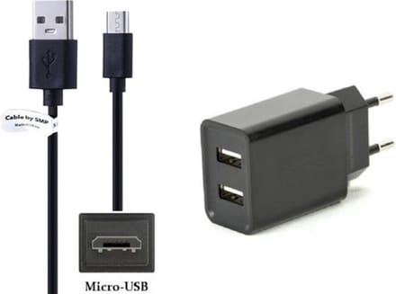 OneOne 2.1A lader met 2 poorten + 0,25m standaard Micro USB kabel. Oplader adapter past op Tolino (Libris) eReader Epos, Epos 2, Page, Page 2, Shine 1 / 2 / 3 / 4, Tab 7, Tab 8, Tab 8.9, Vision 2 / 3 / 4 / 5
