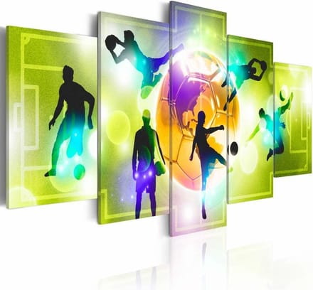 Schilderij - Midden in het spel - Voetbal , 5 luik