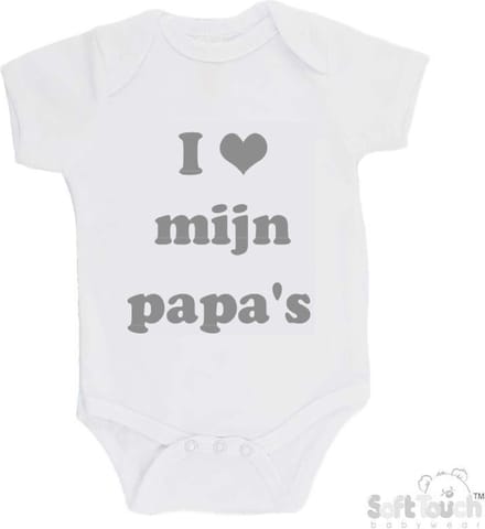 100% Katoenen Romper "I mijn papa's" Unisex Katoen Wit/grijs Maat 56/62