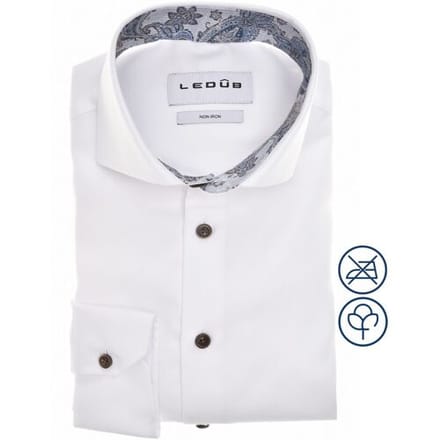 Ledûb Overhemd Subtle Contrast Collar Cotton Non-Iron Wit / male