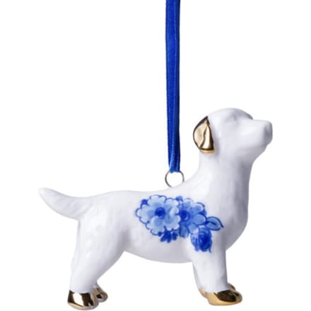 Heinen delfts blauw kerstornament - labrador, 5,5 cm