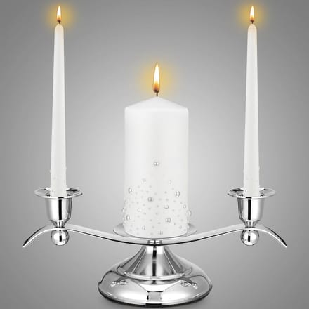Set van 3 Witte Ceremoniekaarsen met Glazen Houders voor Bruiloft Decoratie
