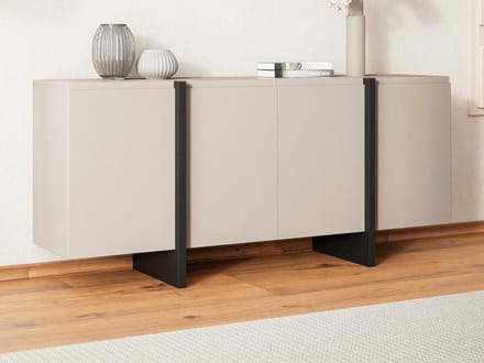 Vente-unique Buffetkast met 4 deuren van MDF - Beige en zwart - LUVONIA