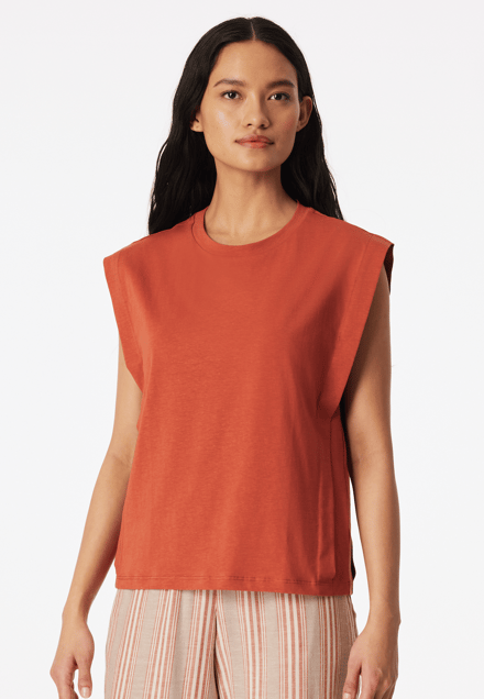 Shirt met korte mouwen van linnen, kleur mokka - Mix+ Relax 46