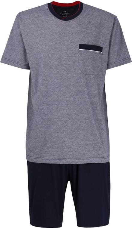 Gotzburg heren shortama O-hals - middenblauw melange