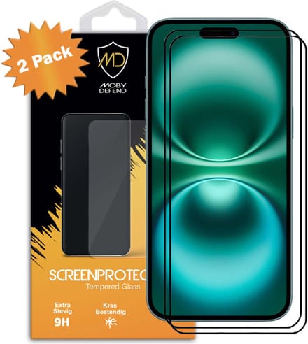 2-Pack MobyDefend Screenprotectors - Geschikt voor iPhone 16 Plus - Screensavers Met Zwarte Randen - Gehard Glas