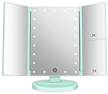 Verlichte Tri-Fold Make-up Spiegel met LED Verlichting, Touchscreen en Vergroting