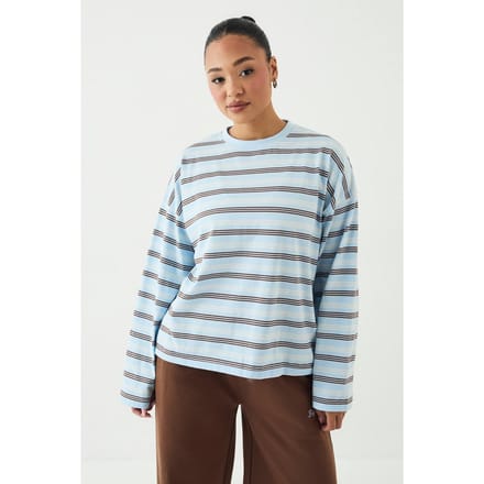 Dames Dsgn Studio Gestreept Oversized T-shirt | Light Blue | Maat: XL