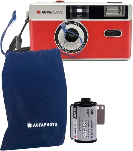 Analoge 35mm Compactcamera Rood - Inclusief Zwart/Wit Film & Batterij