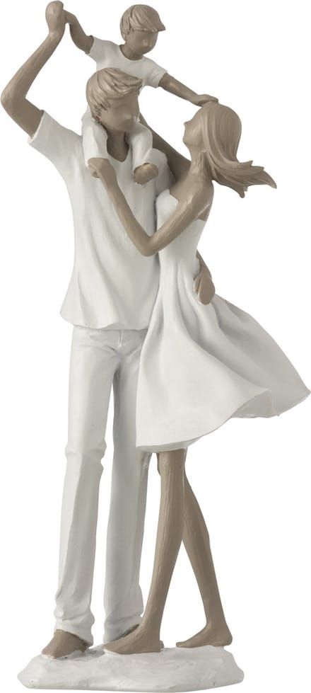 J-Line decoratie Koppel Met Kind Op Schouders - polyresin - wit/taupe