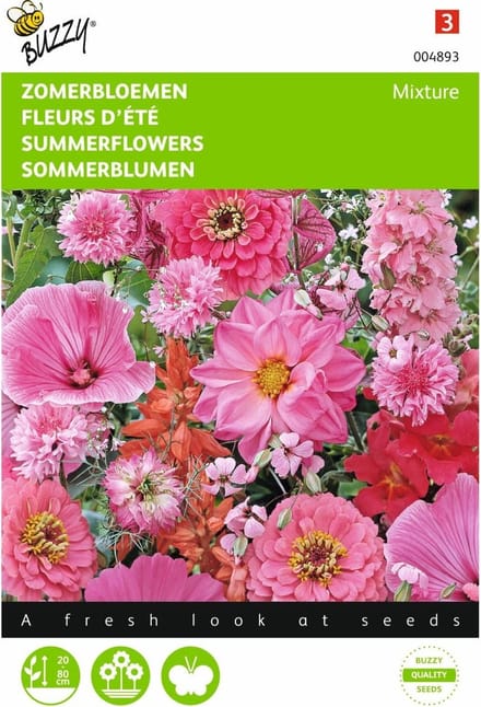Zomerbloemen roze en rode tinten - set van 6 stuks