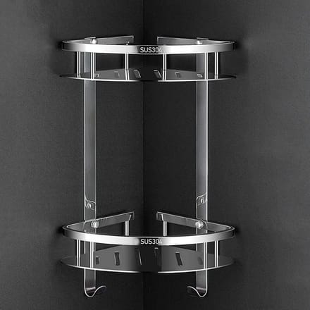 Douchewand Caddy - Badkamer Organizer - Ruimte Maximaliseren - Roestvrij Staal - 2 Tier - Chroom