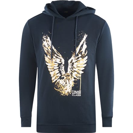 Cavalli Class Gouden Adelaar Logo Donkerblauwe Hoodie