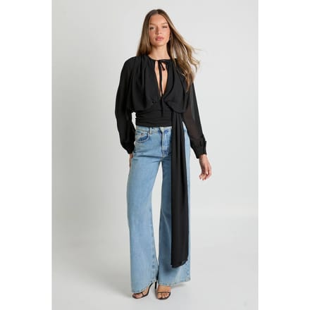 boohoo Dames Drapeerde chiffon blouse met diepe V-hals | Zwart | Maat: 38