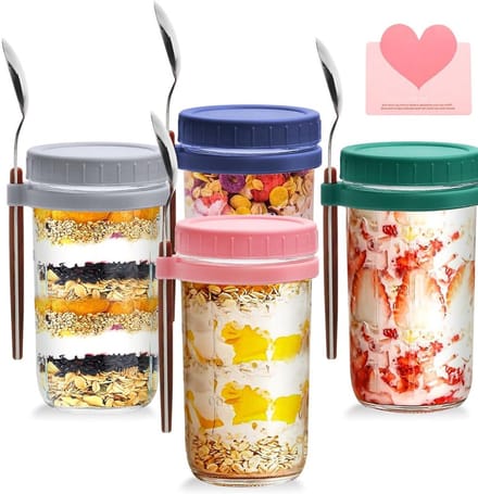 MRKK® Overnight Oats Potjes - Mason Jar - Meusli Beker met Deksel
