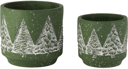 Dekoratief | Set 2 Bloempots 'Snow trees', groen, cement, 14x14x13cm | A265014