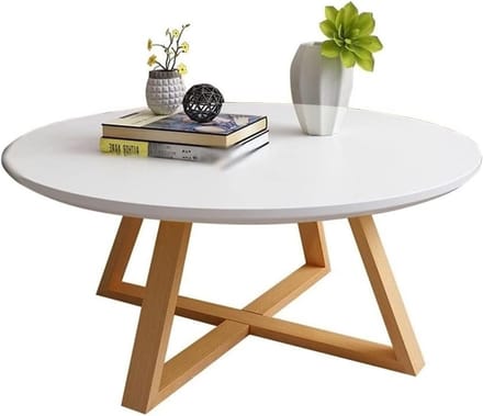 Salontafel - Bijzettafel Rond - Woonkamer Decoratie - Houten Constructie - 80x80x45cm - Wit