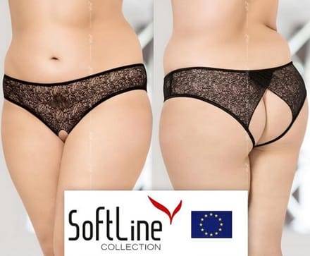 Softline- slipje open kruis- zwart- grote maten XXL