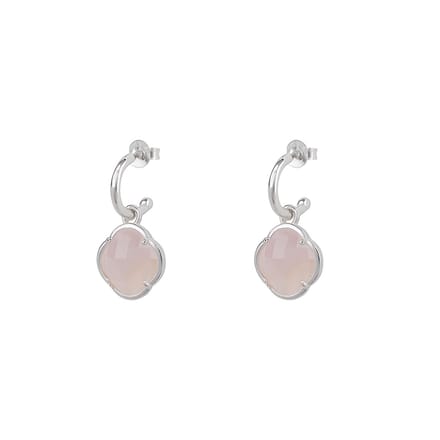 Oorbellen Dames Klaver Rozenkwarts Zilver (925 Sterling Silver) | cadeau dames