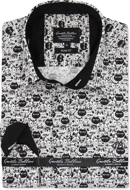 Heren Overhemd - Slim Fit - Black Cat Satijn - Wit - Maat M
