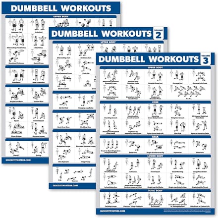 Dumbbell Workout Posters Set voor Thuisgym - Gelamineerd Oefenkaarten (18" x 24")