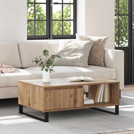 vidaXL - Salontafel - Artisan - Eiken - 90 - x - 60 - x - 35 - cm - Bewerkt - hout