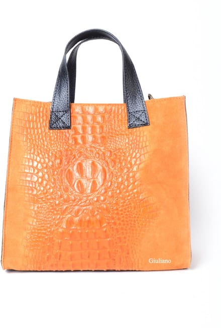 Giuliano lederen handtas Sobek - Oranje - Kroko - Made in Italy