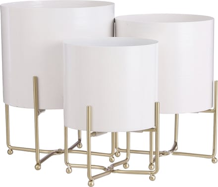 Mica Decorations Aries Bloempot op Standaard - Set van 3 - H32 x Ø24 cm - Wit