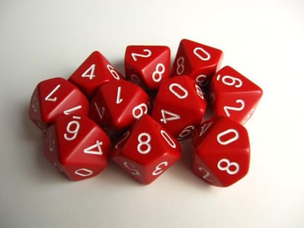 Chessex Opaque Rood/wit D10 Dobbelsteenset (10 stuks)