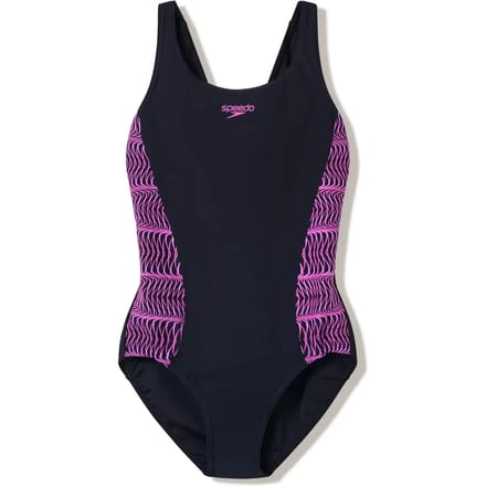 Speedo Placement Muscleback 1P Dames - Sportbadpak Dames met Medalist-Rug - Badpak Dames met Vormvaste Pasvorm - Zwempak Dames Volwassenen - Zwart/Roze - 36