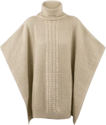 Poncho - Beige - Gebreid met kabel en hoge col - 100 x 68 cm