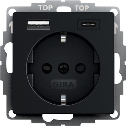 Gira Systeem 55 Dubbele Usb Wandcontactdoos Met Aarde Zwart - 2459005 - E3YMG