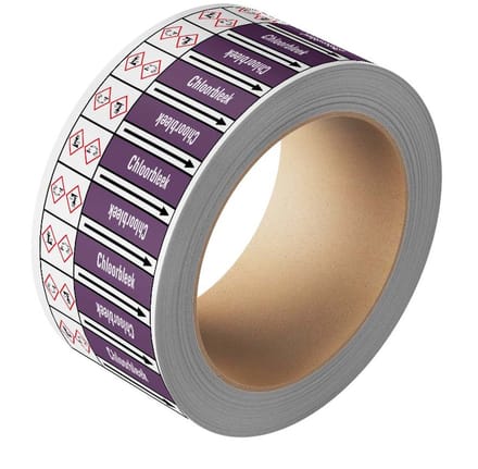 Chloorbleek leidingmarkering op rol, 25 meter 252 mm