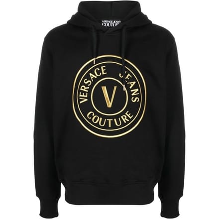 Versace Jeans Zwarte Katoenen Hooded Sweatshirt met Logo Details