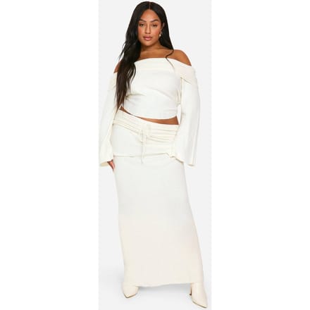 boohoo Dames Plus Rib Edge Vetersluiting Gebreide Maxi Rok | Creme | Maat: 44-46