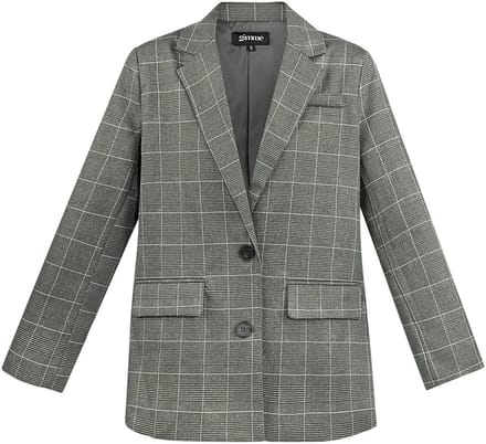 Verfijnd Polyestervezel Vrouwen Blazer met Klassieke Ruitprint - Groen - Maat S