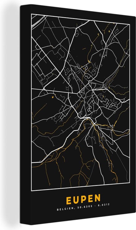 Canvas Schilderij Stadskaart - Eupen - Plattegrond - Kaart - Goud - 80x120 cm - Wanddecoratie