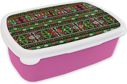 Broodtrommel Roze - Lunchbox - Brooddoos - Patronen - Hongaars - Folklore - 18x12x6 cm - Kinderen - Meisje