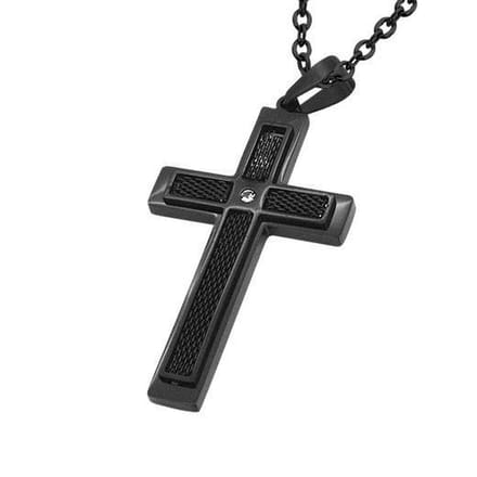 Amanto Ketting Amy Black - 316L Staal PVD - Kruis - 28x50mm - 60cm