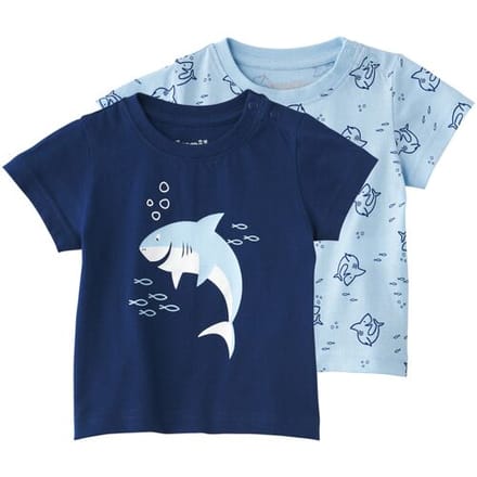 LUPILU Set van 2 baby T-shirts (Blauw/donkerblauw, 86/92)