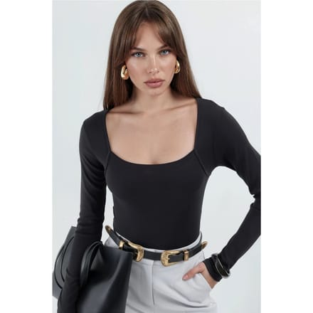 Slim Fit Cropped Blouse met Vierkante Kraag