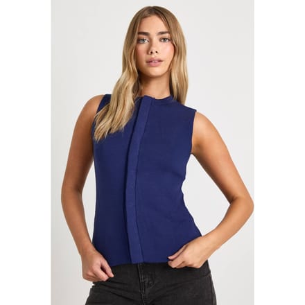 boohoo Dames Ronde hals gebreid vest met verborgen panelen | Navy | Maat: Medium