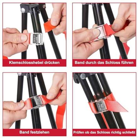 Spanbanden met Klemsluiting, 6 Stuks, 250 kg Belastbaar, 6 m x 25 mm, Rood