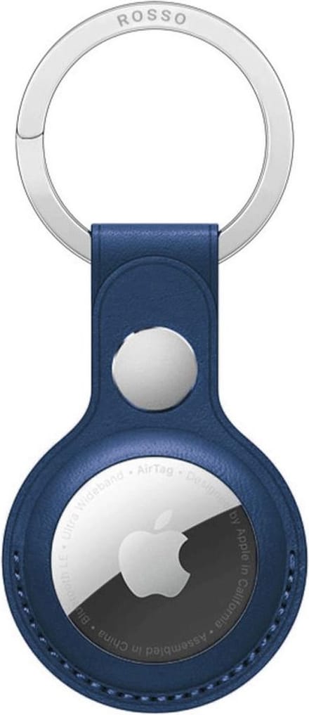 Rosso Element Hoesje Geschikt voor Apple AirTag Sleutelhanger Kunstleer | Hanger | Case Blauw