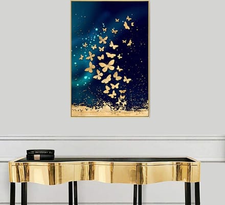Allernieuwste Canvas Schilderij Vlinders Blauw Goud - Kunst - Modern - Poster - 50 x 70 cm - Kleur