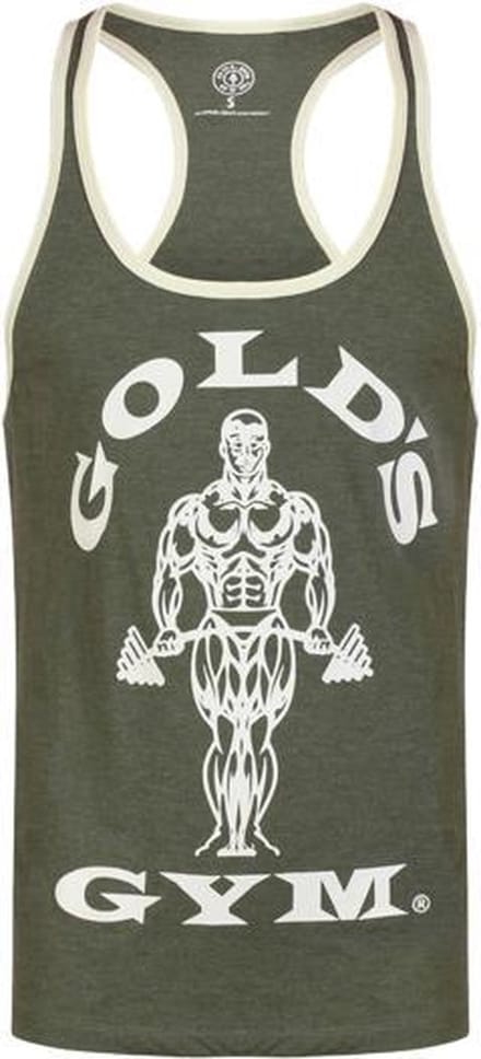 GGVST004 Muscle Joe Contrast Stringer Vest - Army/Cream - M