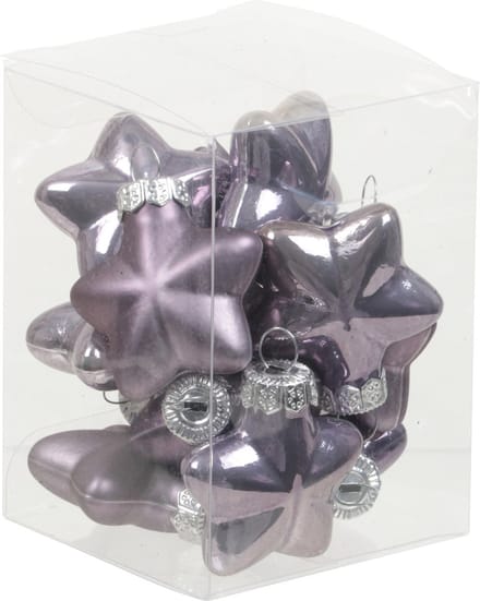 Othmar Decorations Kerstornamenten - sterren - 12x st - lila paars - 4 cm - glas - kerstversiering