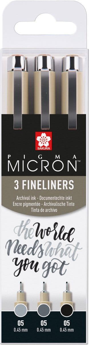 Fineliner sakura pigma micron 05 set zw gr 3 maten | 6 stuks