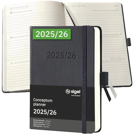 Elegante Wochenkalender 2025/2026 A6 - Zwart Hardcover
