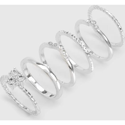 boohoo Dames Silver Diamante 6-Pack Ringen | Zilver